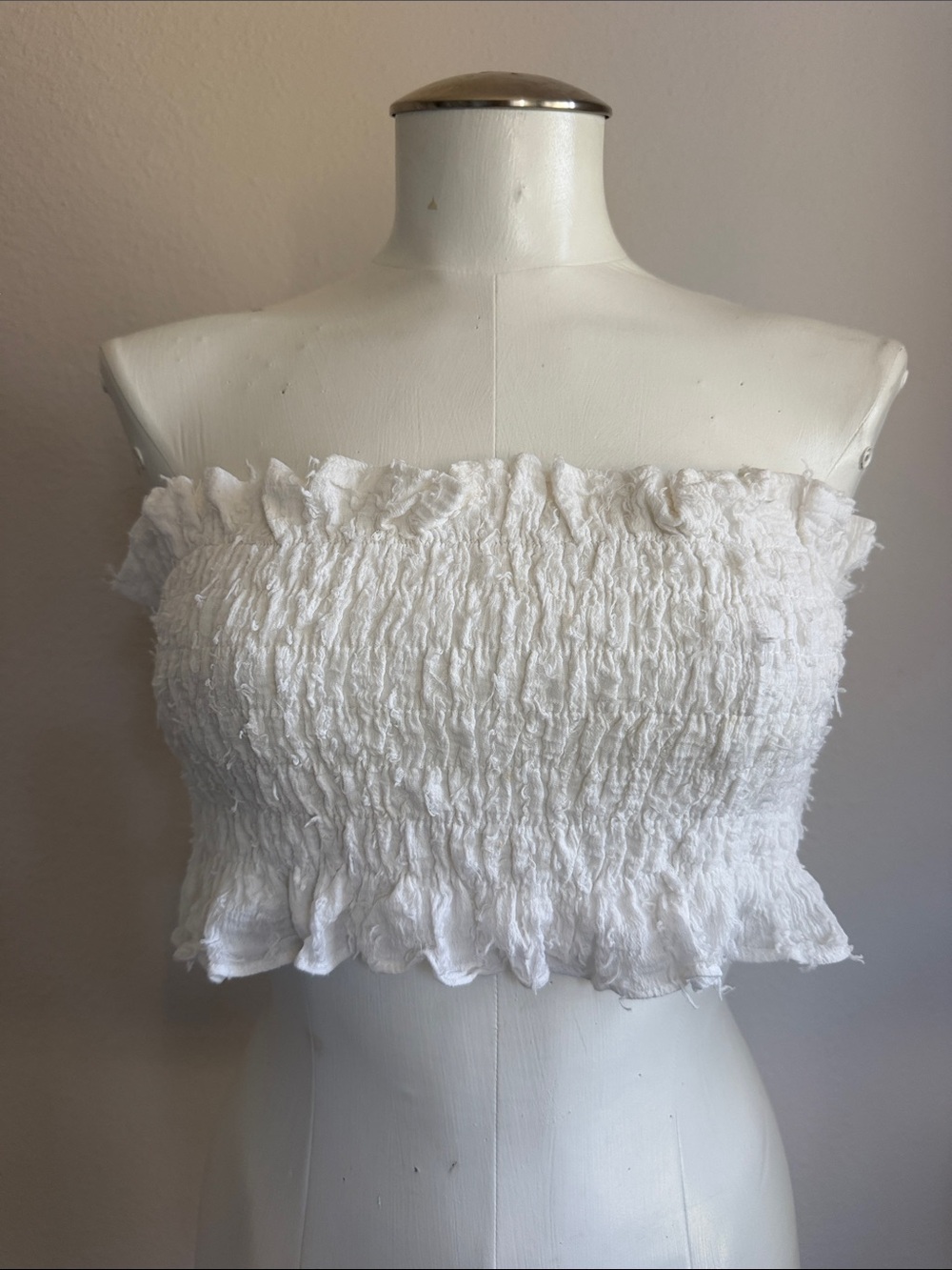 Skylar + Madison White Smocked Tube Crop Top